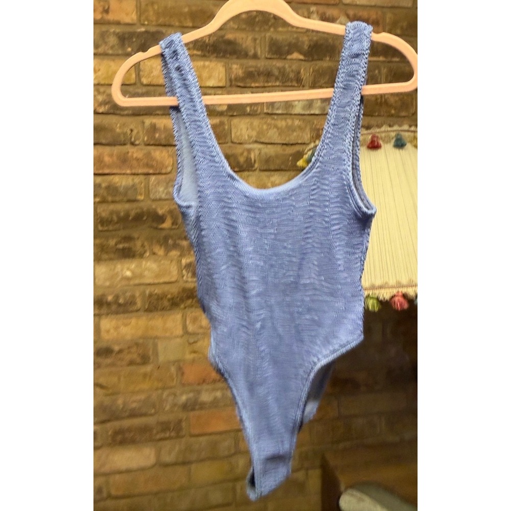 Vitality Women Blue Crinkle Textured One Piece Swimsuit Scoop Back Size S